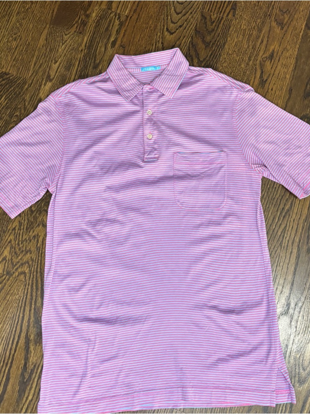 J. McLaughlin Men's Polo Shirt S Pink Blue Striped Pima Cotton Short Sleeve